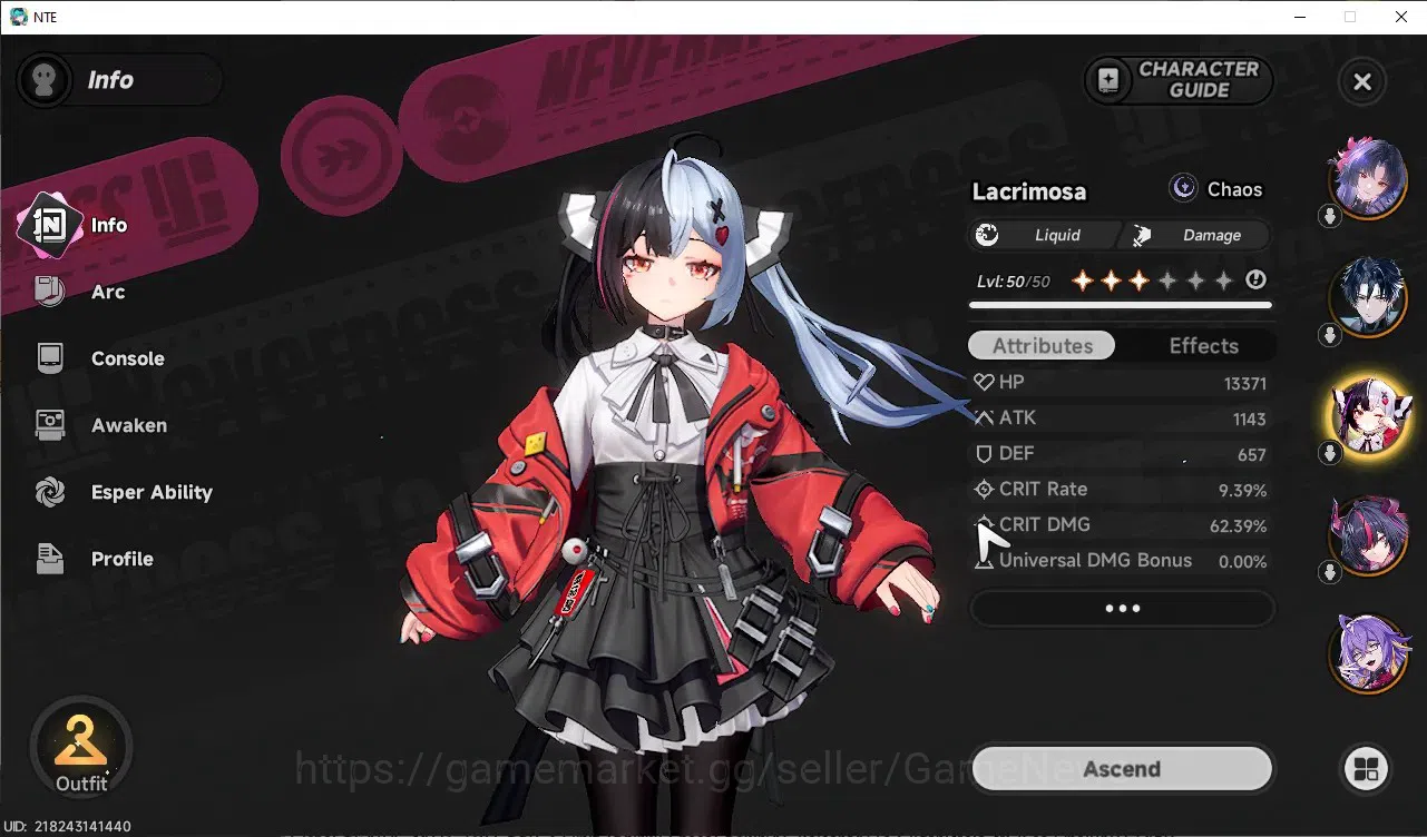 Neverness to Everness Accounts Global SEA|HL 34|TL 20|7 SSR 4 Limit [Shinku,Chaos,Lacrimosa,Hotori],FadiaA2,etc|1 Selector|4 5