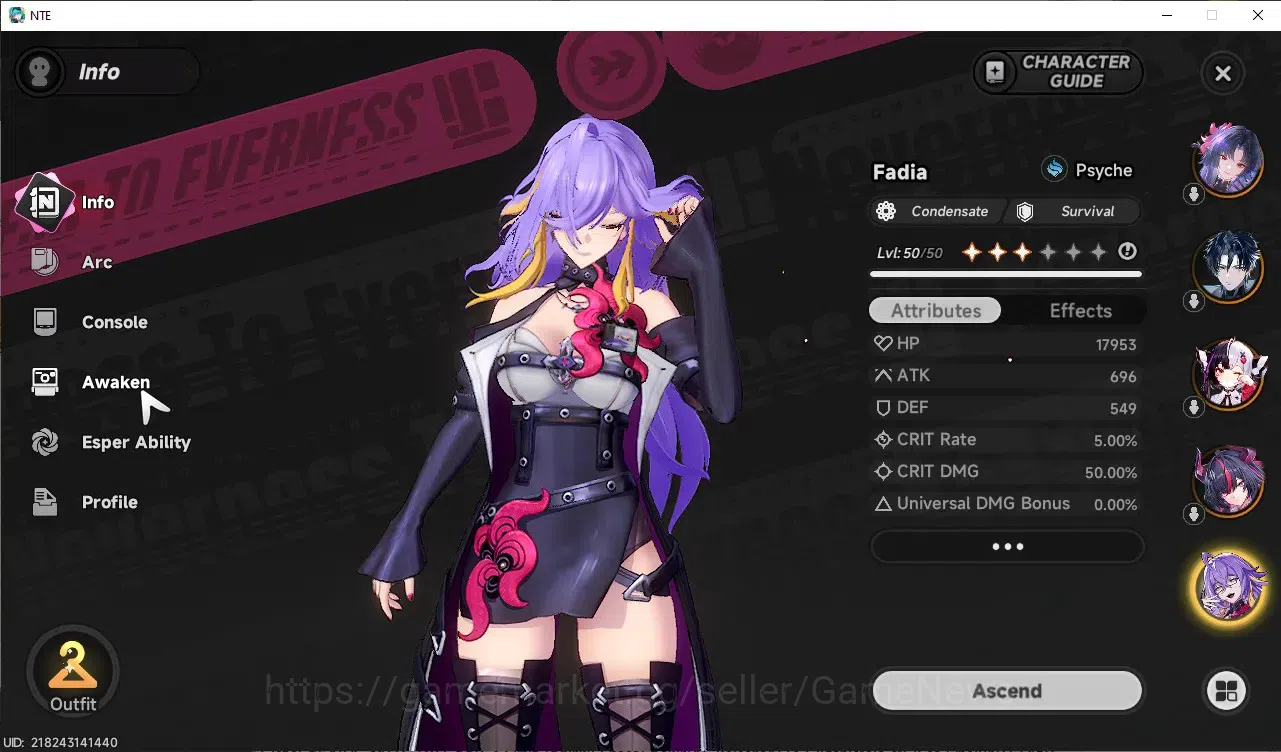 Neverness to Everness Accounts Global SEA|HL 34|TL 20|7 SSR 4 Limit [Shinku,Chaos,Lacrimosa,Hotori],FadiaA2,etc|1 Selector|4 6