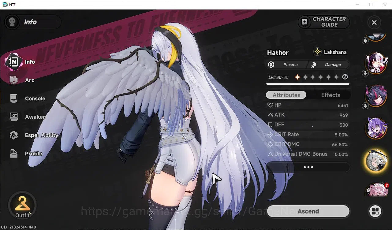 Neverness to Everness Accounts Global SEA|HL 34|TL 20|7 SSR 4 Limit [Shinku,Chaos,Lacrimosa,Hotori],FadiaA2,etc|1 Selector|4 8