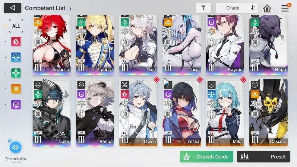Chaos Zero Nightmare Accounts GLOBAL|Lv55|8 SSR(ArabellaM2+Sign,Tiphera,Nine,Narja,KayronM3,Hugo,LukeM1,Renoa) 1 Combatant 1