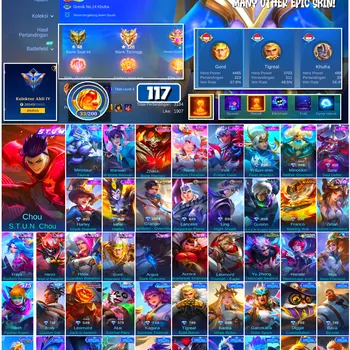 Mobile Legends: Bang Bang Accounts #4531 117 Skins | Chou S.T.U.N. Chou (S.T.U.N.) | Bane Soul Defiler (EPIC) | Harley Great