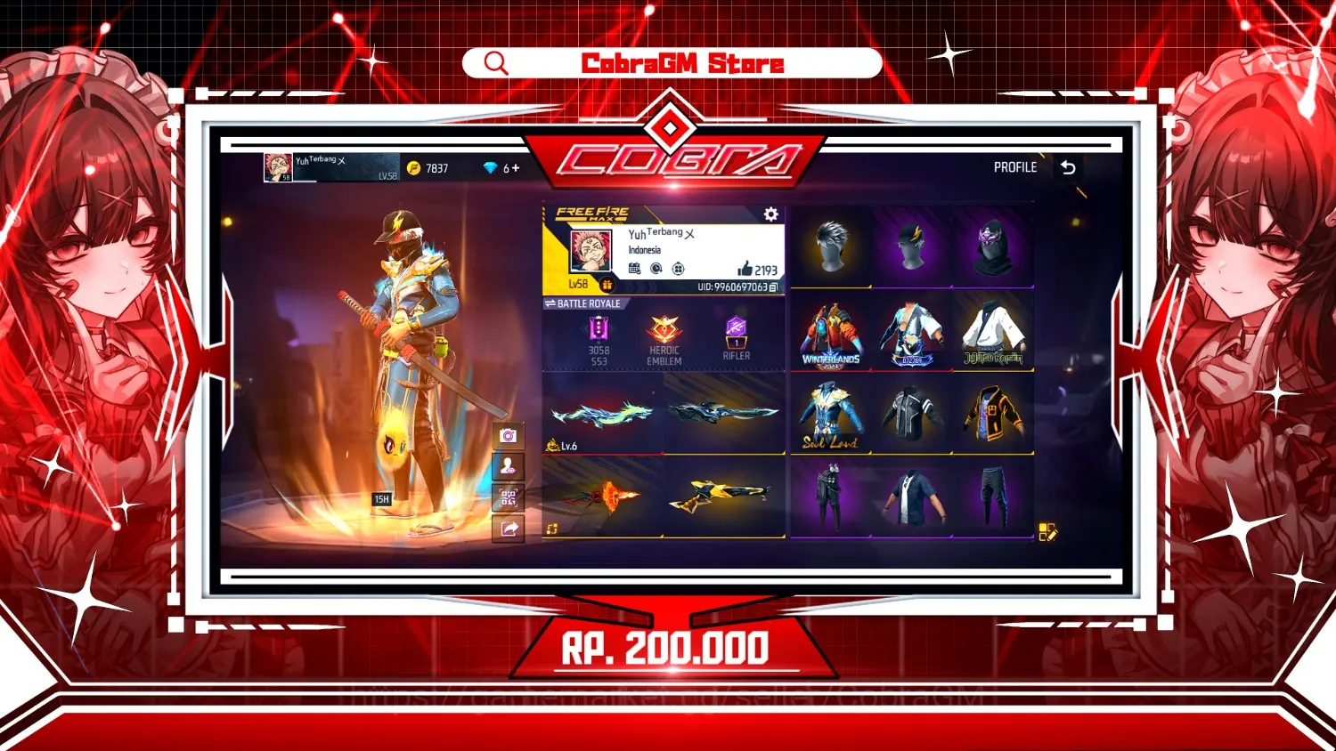 Free Fire Accounts Akun Free Fire Vault 149 | Evo 1 | Solar Esclipe | FrostFire | Soul Land | Sukuna | Jenggot Neon | Dark 1