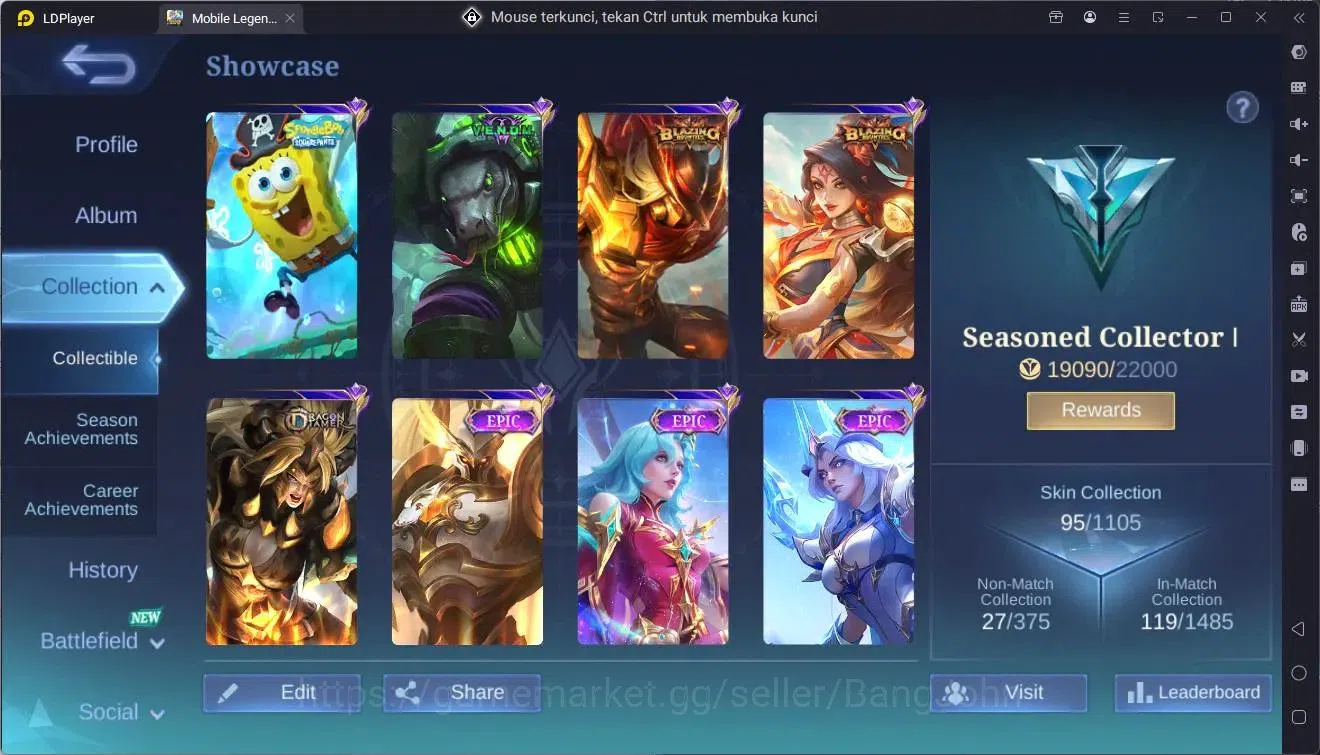 Mobile Legends: Bang Bang Accounts Global|Hero|85|Skin 95|Seasoned|Spongebob Cyclops| image 17