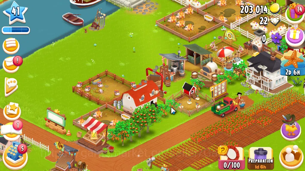 Hay Day Accounts Level 41| Barn Storage 1100 + Silo Storage 625 | 203k Coins,22 Dm |CN ON|Log Supercell ID|Take Email|Check 2