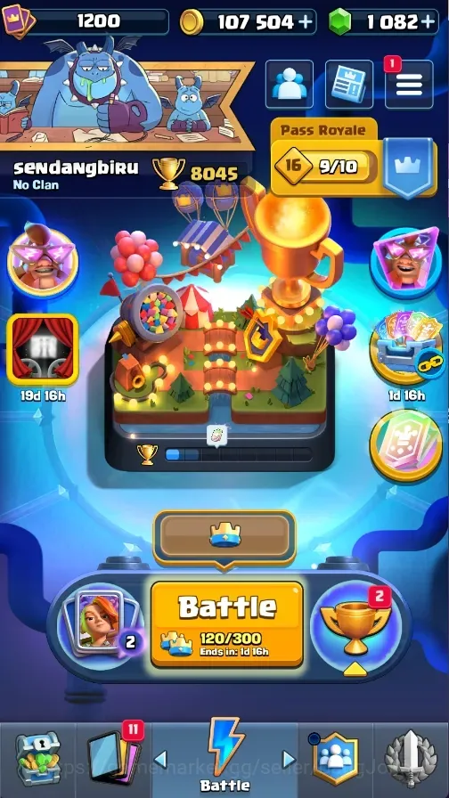 Clash Royale Accounts Others Trophy 8045 | CL 1200 | KTL 13 | 123 Cards | 4 Champ | 1 Hero | 12 Evo | Arena 21 | 1K Gems 1