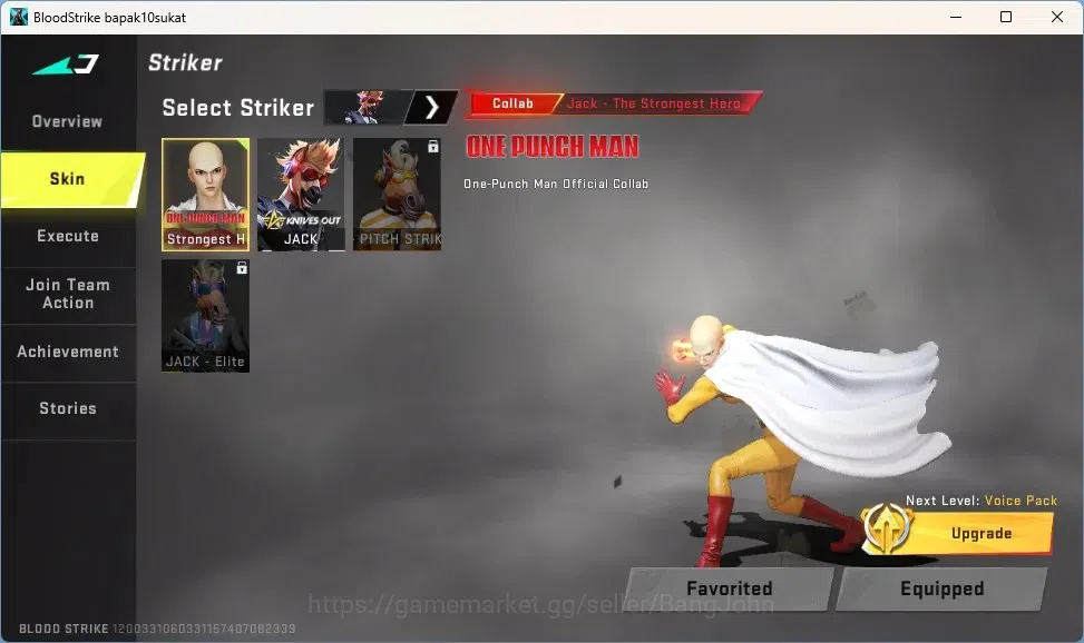 Blood Strike Accounts Others ASIA | 1 OPM Striker: Jack-Teh Strongest Hero|3 LEGENDARY GUN: M4A1, Kala, Spear|Check SS 7