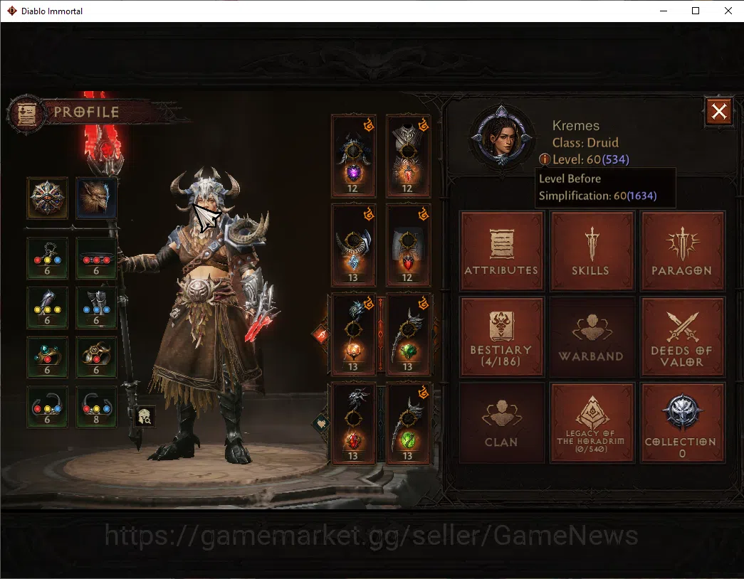 Diablo Immortal Accounts NA - High Heaven|CS ON|Lv60(534)|Druid|CR 35k|Reso image 3