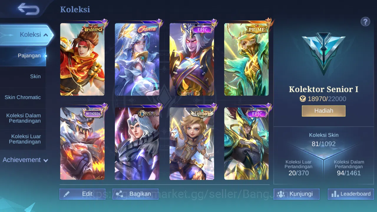 Mobile Legends: Bang Bang Accounts Others Hero 71 Skin 81 | Prime Granger | Create Luoyi | Lightborn Harith | Dtamer Lance 7