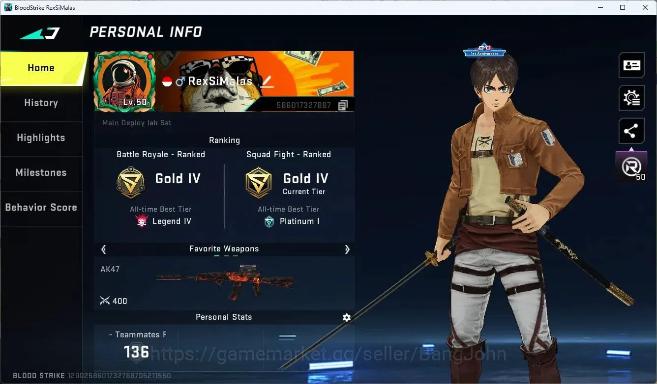 Blood Strike Accounts ASIA | 1 TR Melee|Legendary Katana|AOT FAL|2 ULTRA image 2