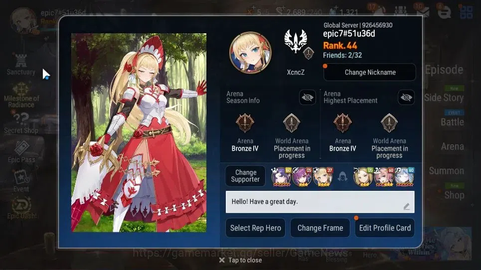 Epic Seven Accounts GLOBAL UnVerif|New Era|3 ML(Monarch S Iseria,Harse image 2