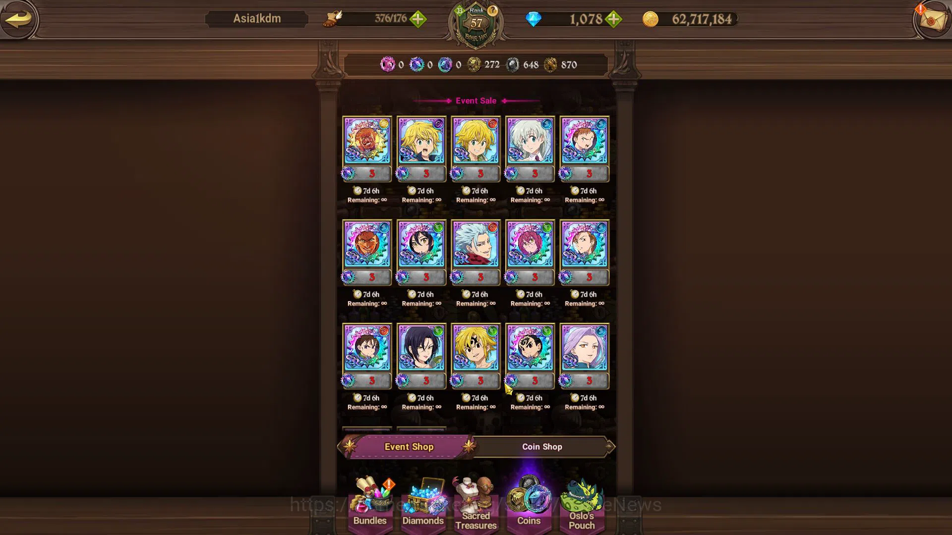 The Seven Deadly Sins: Grand Cross Accounts Asia|2,2M CC|1078 Gems| 4 UR | Salos, Mael, Escano image 12