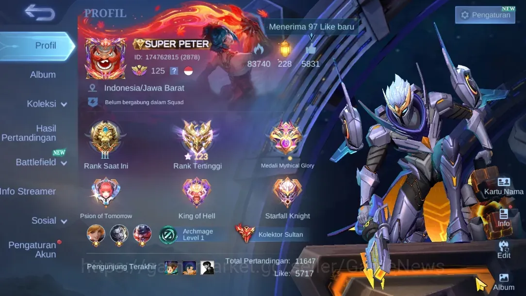 Mobile Legends: Bang Bang Accounts Collector Skin 656|World Collector|7 Legend (Granger,Guinevere,Saber,Etc),39 Grand,56 1