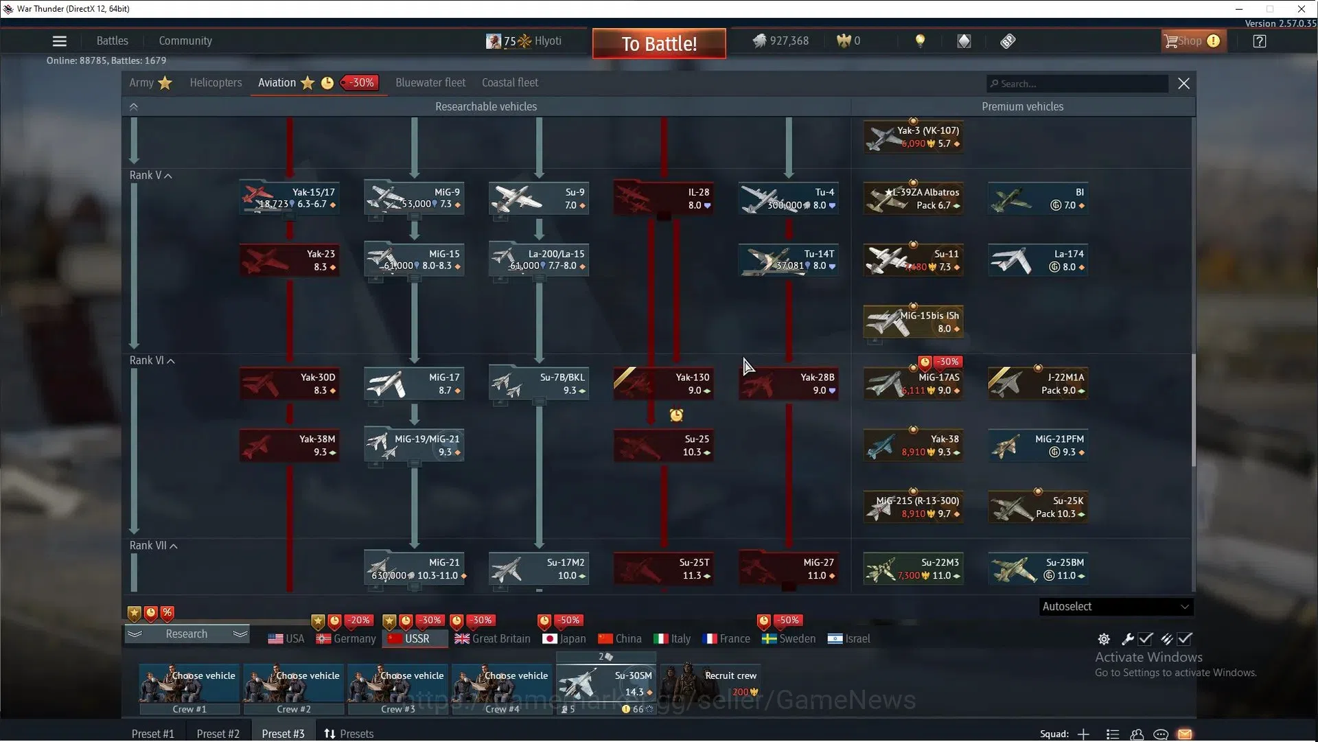 War Thunder Accounts TOP Tier USSR [SU-30SM+2 Skin,Su-27SM,MiG-29SMT,Su-33] 1 Premium (MiG-15bis)|LVL 75|T-72A,ZSU-234M4 10
