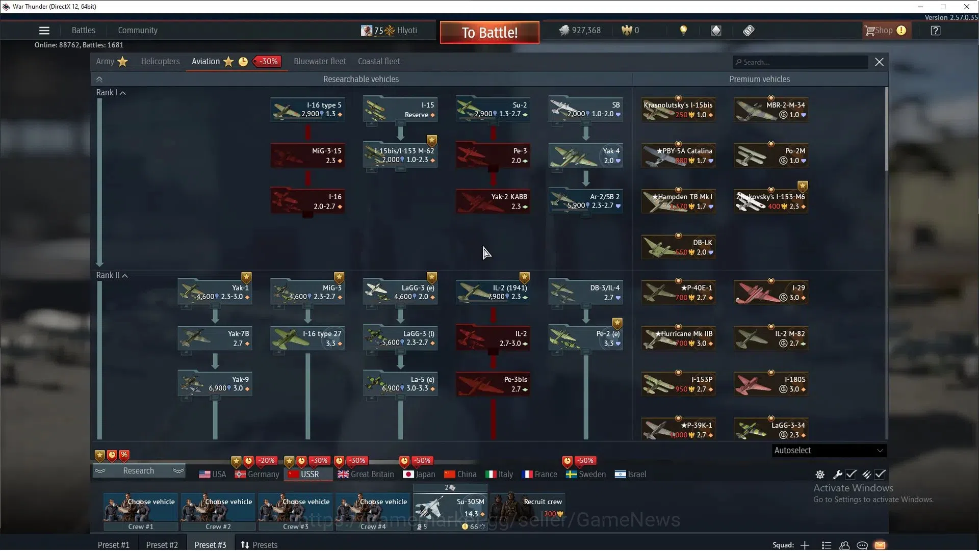 War Thunder Accounts TOP Tier USSR [SU-30SM+2 Skin,Su-27SM,MiG-29SMT,Su-33] 1 Premium (MiG-15bis)|LVL 75|T-72A,ZSU-234M4 8