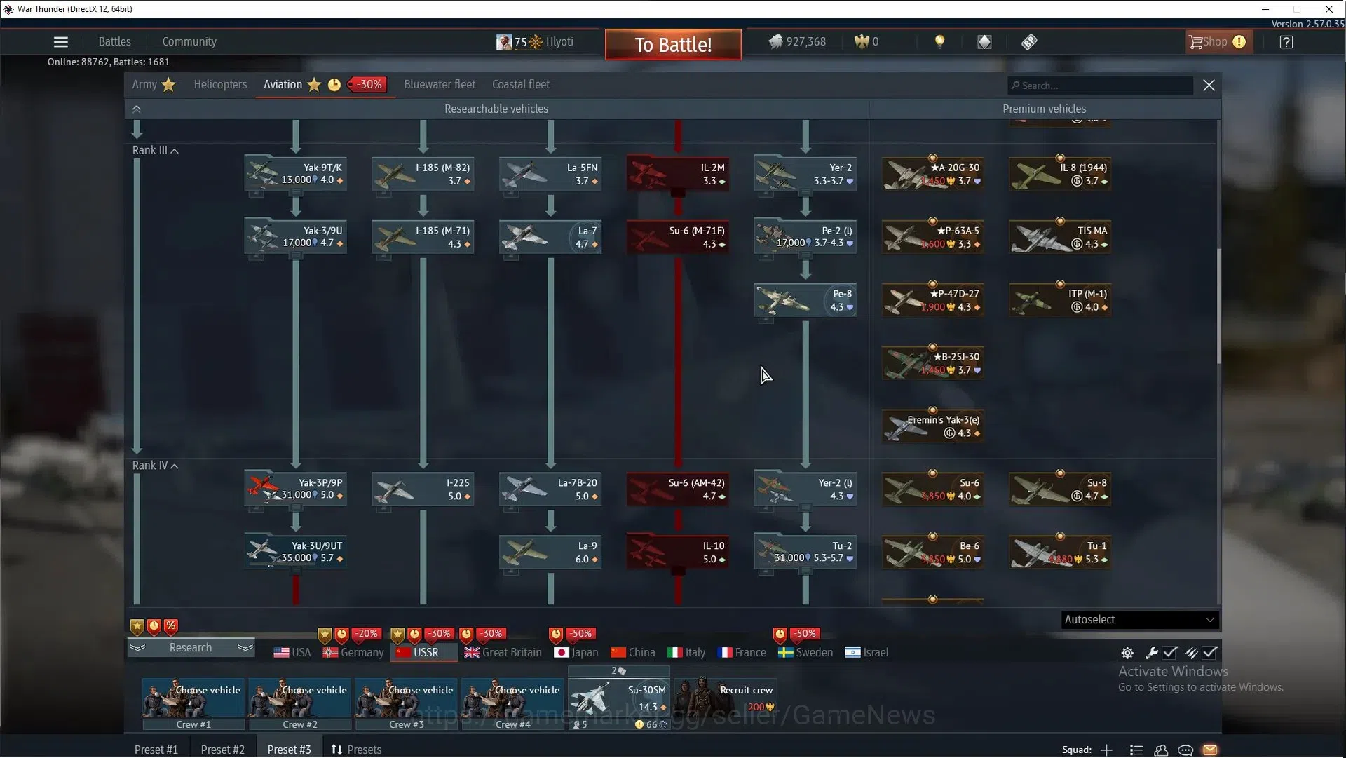 War Thunder Accounts TOP Tier USSR [SU-30SM+2 Skin,Su-27SM,MiG-29SMT,Su-33] 1 Premium (MiG-15bis)|LVL 75|T-72A,ZSU-234M4 9