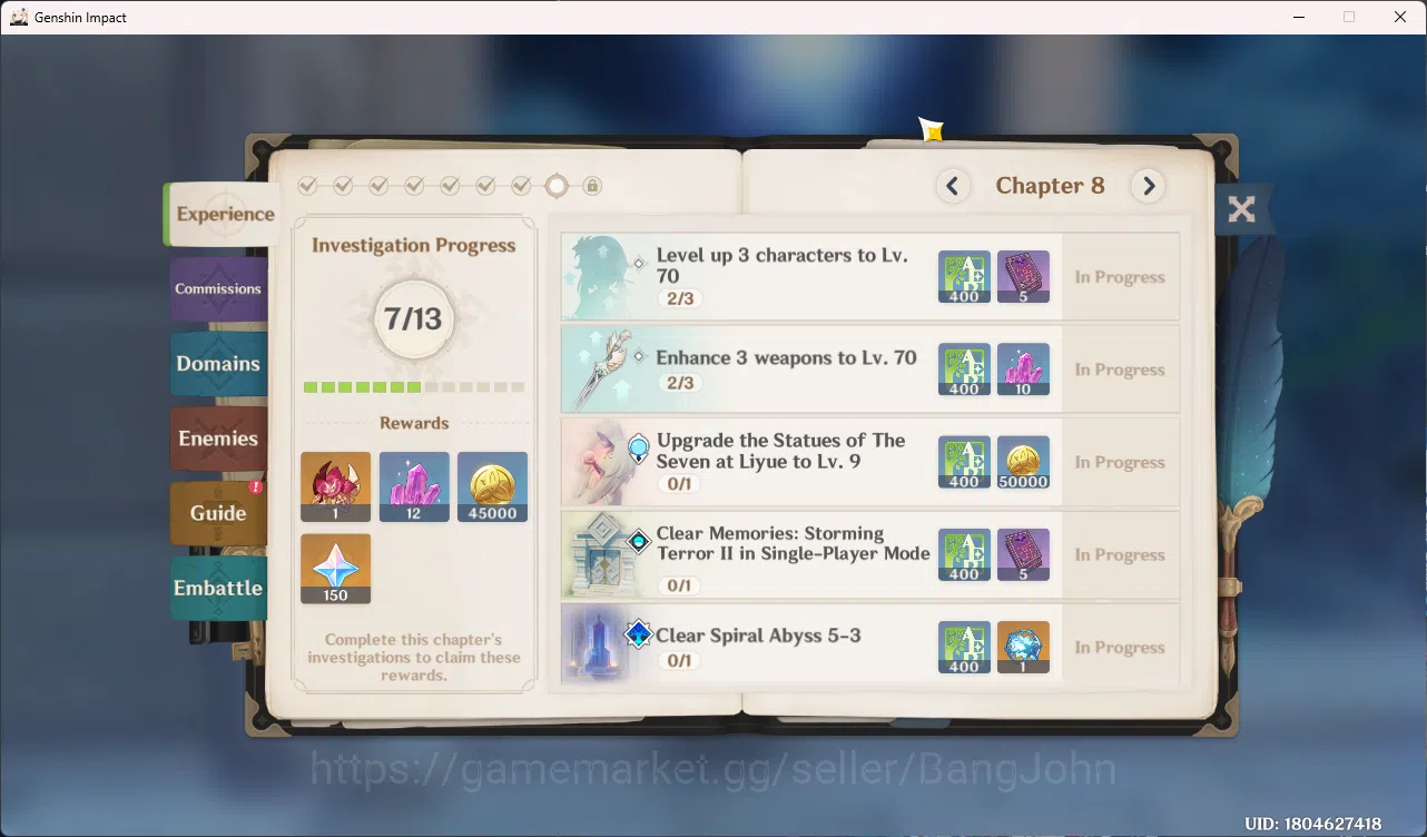 Genshin Impact Accounts Mid-Game | ASIA | AR 44 | Limit 1 | Primo 8920 Arl image 10