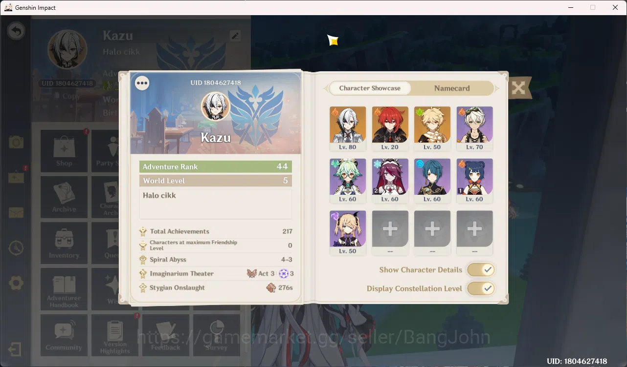 Genshin Impact Accounts Mid-Game | ASIA | AR 44 | Limit 1 | Primo 8920 Arl image 12