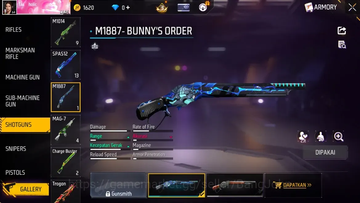 Free Fire Accounts Indonesia | 1 EVO (MP40 Predotory Cobra Lv.5)| M1887- BUNNY'S ORDER| Backpack Tsunade's | Check SS FF993B 1