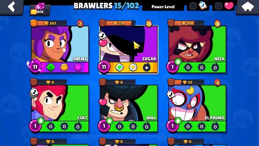 Brawl Stars Accounts 1014 Trophy|15 Brawlers 2 Max Lvl [Edgar, Shelly]|16 Skin|2 Myth [Minotour Bull,Thief Edgar] 4 Epic|CN 5