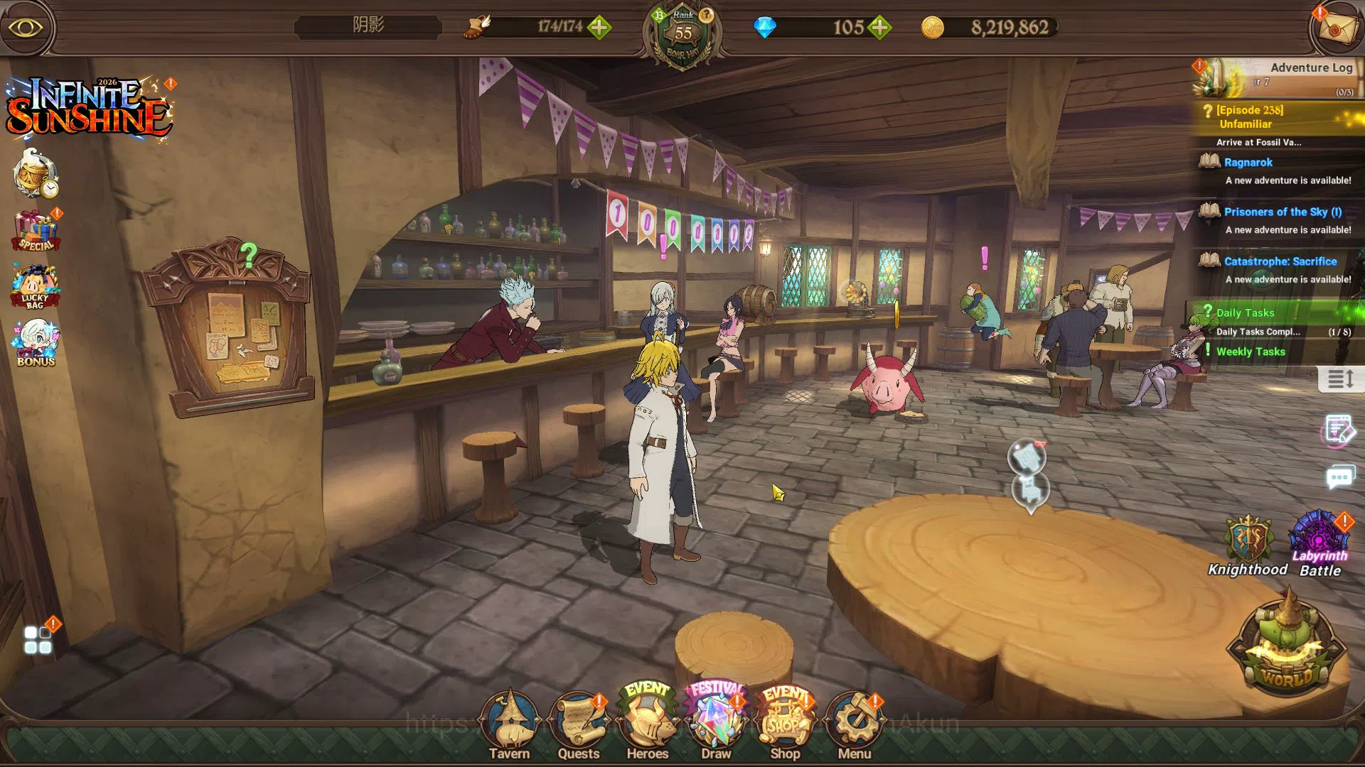 The Seven Deadly Sins: Grand Cross Midgame Asia|2,2M CC|105 Gems|1 LR+10 UR|Brunhild,Merlin&E image 1