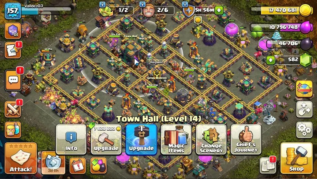 Clash of Clans Accounts High-End LV 157|TH 14-BH 10|HH 8|Limited Skin|BK 68,AQ 78,GW 54,MP 57,RC 30|BM 25,BC 20|Protect 1