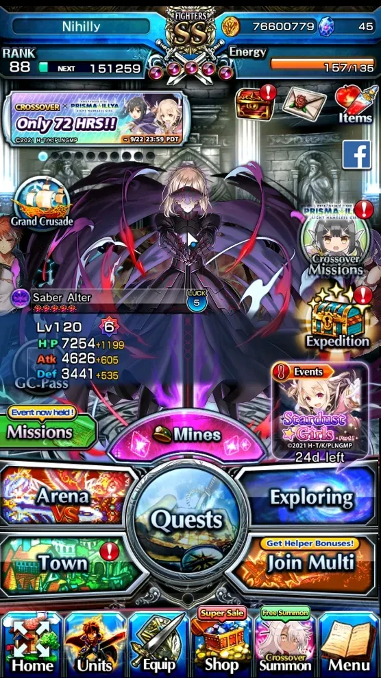 Grand Summoners Accounts End-Game Global|Rank 88|SP.Art Shirou Emiya|19 Ascend +22 TW (Shadow,S Emiya,DL Rimuru,Chloe 1