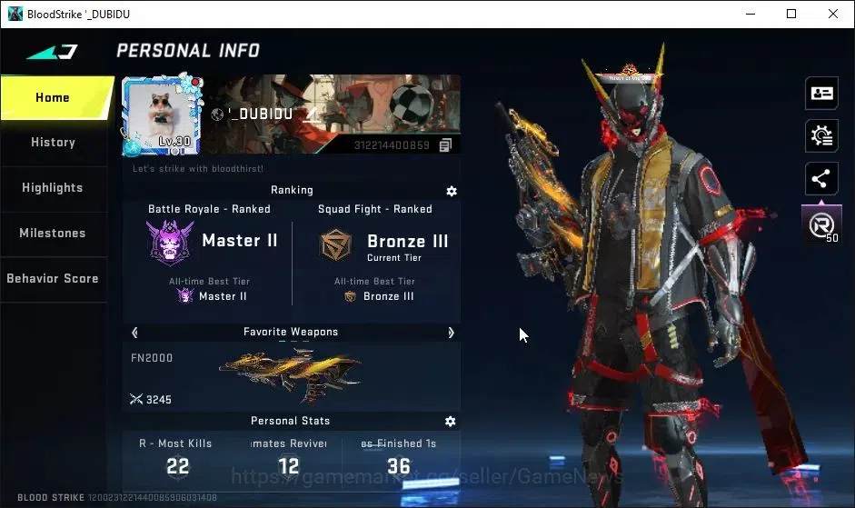 Blood Strike Accounts ASIA|ETERNAL DEagle-Scorpius|Collab TokRev[FN2000, image 2
