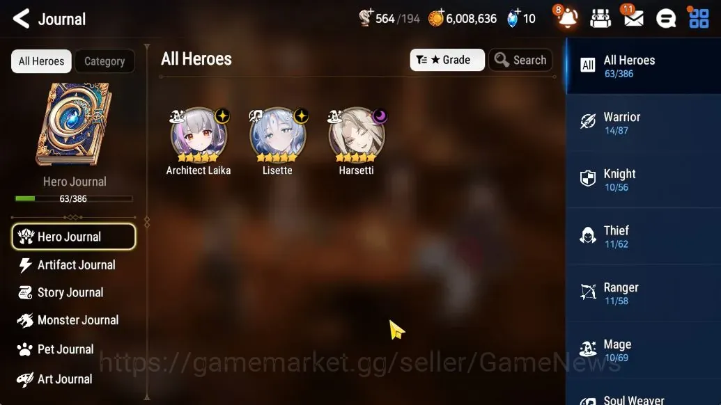 Epic Seven Accounts Starter GLOBAL UnVerif|NewEra| 3 ML (Lisette,Harsetti,Architect Laika)+TA Coli,Vildred,etc|380MM+4,8K 1