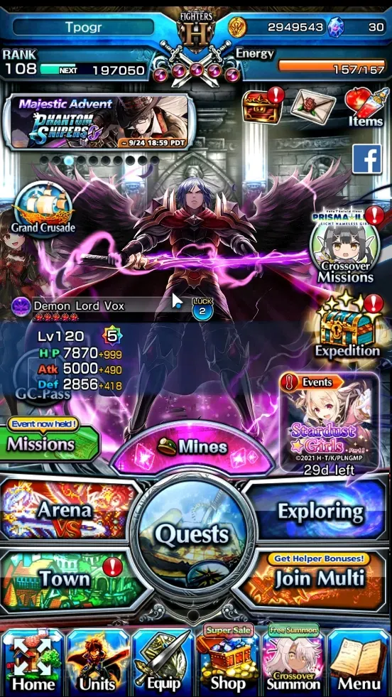 Grand Summoners Accounts End-Game Global|Rank 108|SP.Art Terrible Tornado|18 Ascend 19 TW (H Inumuta,S Emiya,Chloe,Illya 1