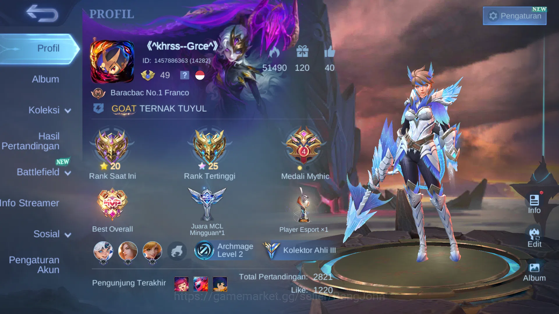 Mobile Legends: Bang Bang Accounts Hero 86 | Skin 156 | M7 Granger | Lunar Change | V image 1
