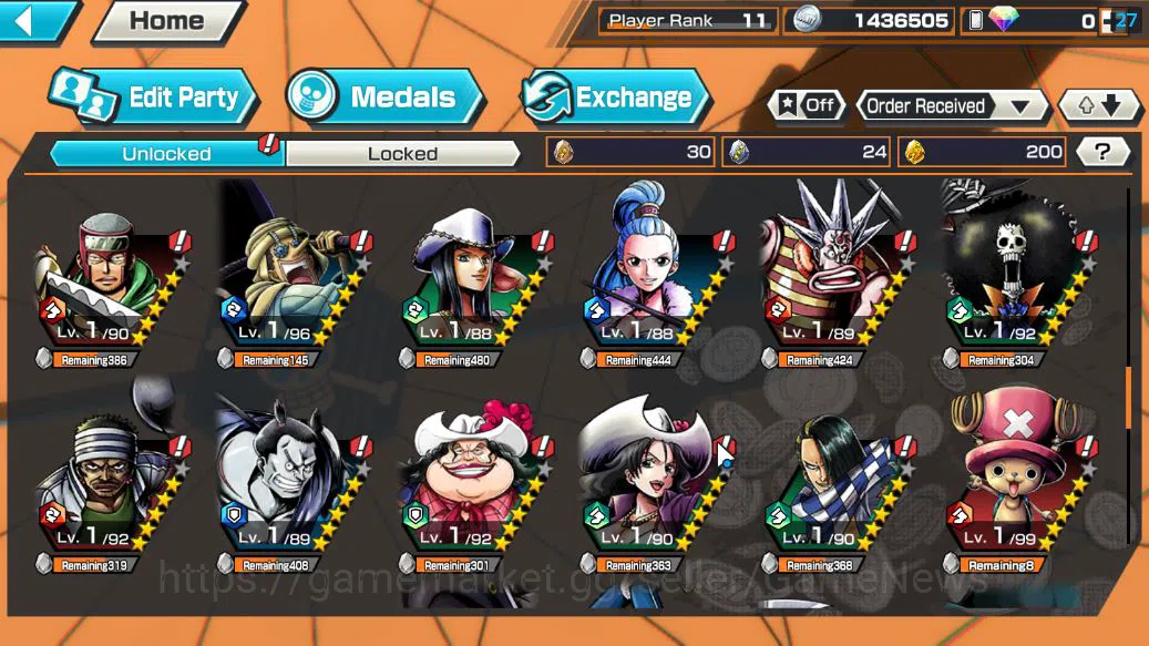 One Piece Bounty Rush Accounts Starter Global|4 EX|5Elders Saturn,BP Kuzan,KOP Gol D.Rogers,[Borsalino]|Rank 7
