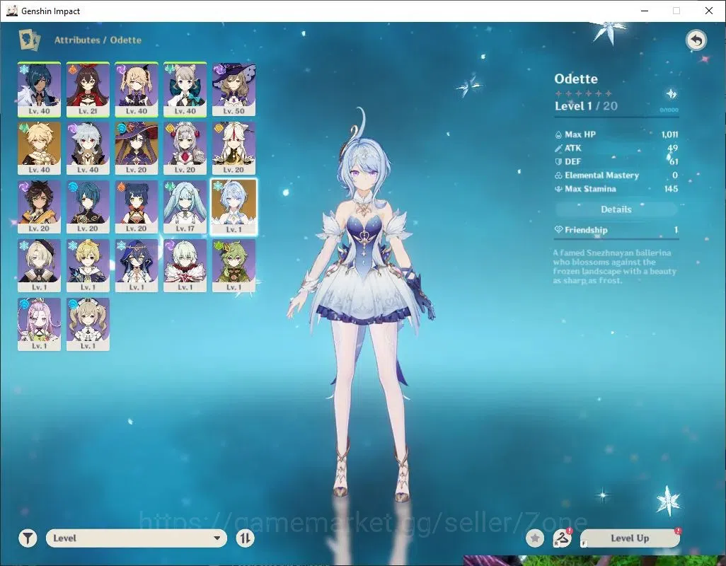 Genshin Impact Accounts Starter ASIA|Starter AR 32|1 Limit 5* Char (Odette)|19 4* Char(Aino,Barbara,YaoYao,ETC)|Male 1