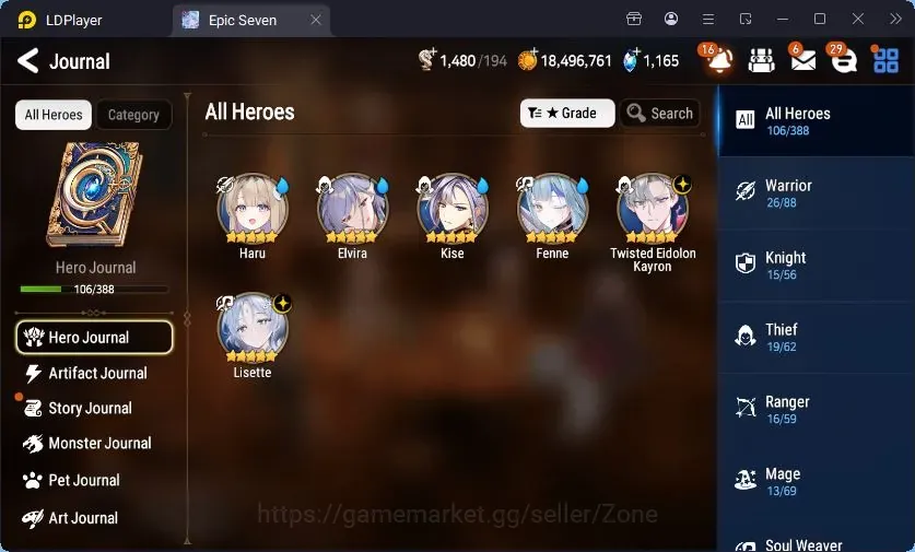 Epic Seven Accounts Starter Global Unverif|Best Starter|2ML(T.E. Kayron,Lisette)|PoH+Bless ON|SS 1.1K|Theater Untouch|Ep2 1