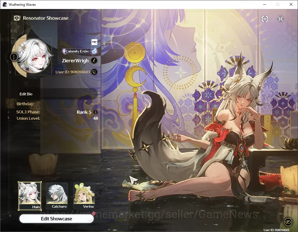 Wuthering Waves Accounts Starter SEA|UL 48|1 Limited (Hsin RC3 +Signature Weapon) +4 STD Char|150 LT|Data Bank Lv 30|Female 1