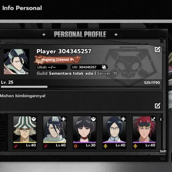 BLEACH: Soul Resonance Accounts [Nuverse SEA Server] Lv 25|1.4k Orb|2 SSR (Byakuya A1,Urahara) + 10 SR (Rukia A1,Ururu