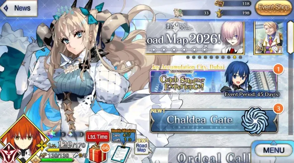Fate-Grand Order Accounts NA Lv 129|11 SSR Servant(Space Ereshkigal NP2, Space Ishtar NP2,Altria Caster,Oberon,Skadi 1