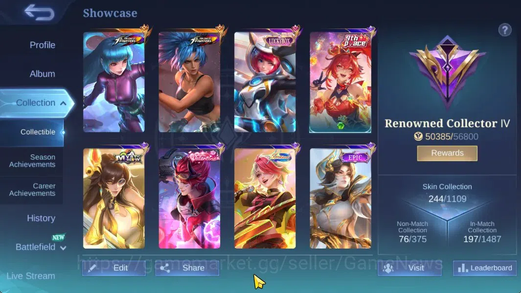 Mobile Legends: Bang Bang Accounts Hero 126|Skin 244|Highest Immo 103|KOF Aurora,Spar image 1