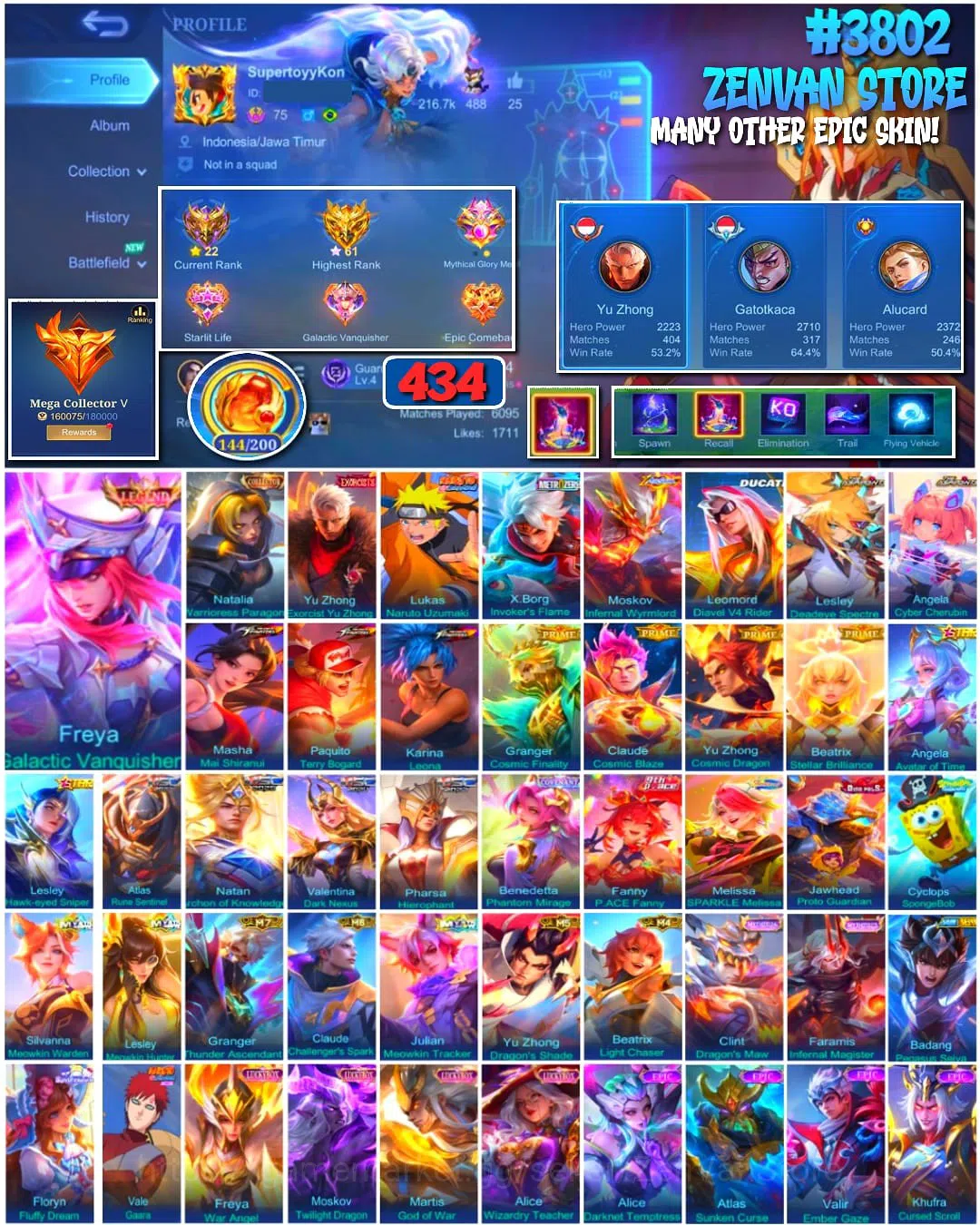 Mobile Legends: Bang Bang Accounts #3802 434 Skins | Legends Freya | exorcist yu zhon image 1