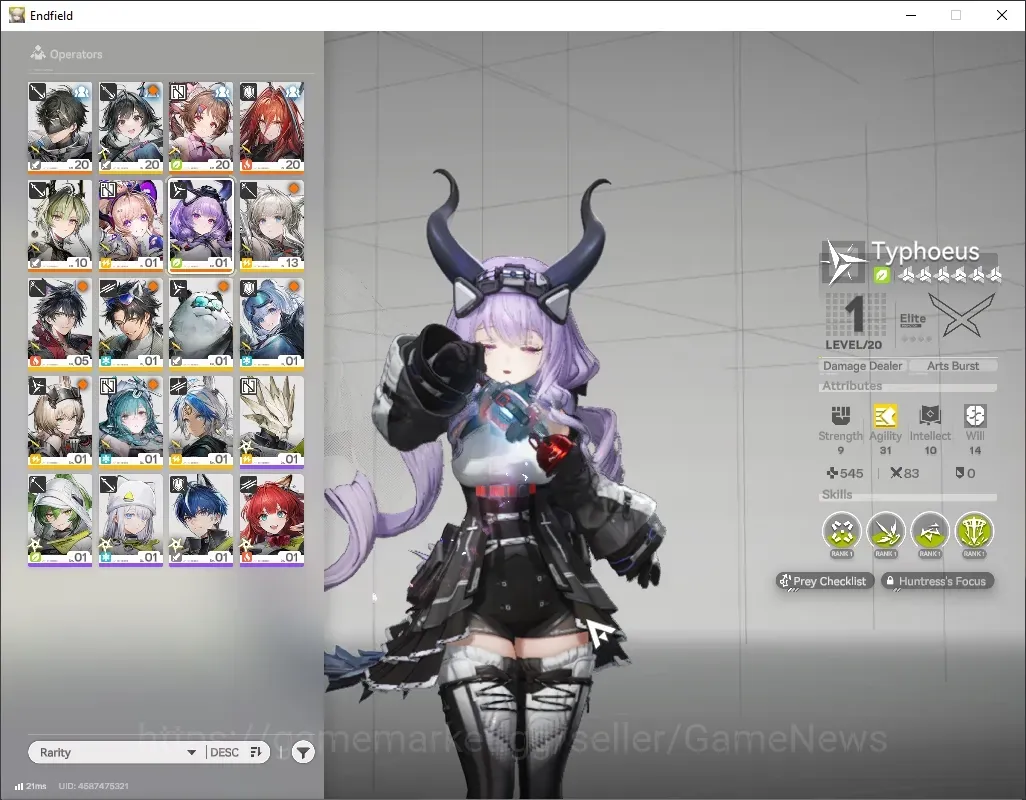 Arknights: Endfield Accounts ASIA|Lv 20|5 SSR 2 Limited + 4 (*6 Weapon)| Typhoeus & Liino |Male Mc|Log Gryplink|Take 1