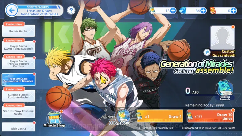 Kuroko's Basketball Street Rivals Accounts SEA SV014|Fresh Starter Lv2|Miracle Tetsuya + 3 Other Character + Some Ticket|Ch1 10