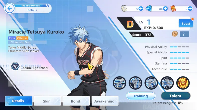 Kuroko's Basketball Street Rivals Accounts SEA SV014|Fresh Starter Lv2|Miracle Tetsuya + 3 Other Character + Some Ticket|Ch1 7
