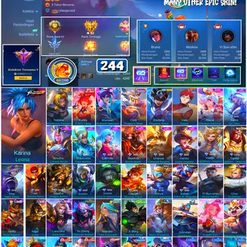Mobile Legends: Bang Bang Accounts #4732 244 Skins | Karina Leona (KOF) | Badang Pegasus Seiya (SAINT SEIYA) | Vale Gaara