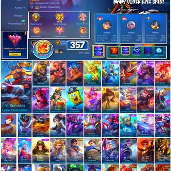 Mobile Legends: Bang Bang Accounts #4328 357 Skins | Vale Gaara (NARUTO) | Gusion K' (KOF) | Karina Leona (KOF) | Badang
