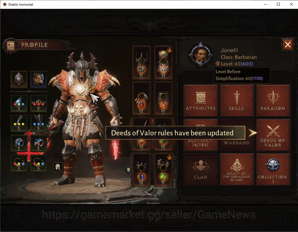 Diablo Immortal Accounts SEA - Izual|CS ON|Lv60(600)|Barbarian|CR 35k|Reso  image 3
