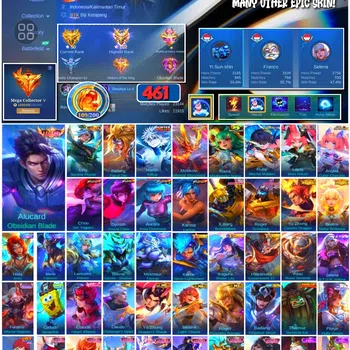 Mobile Legends: Bang Bang Accounts 🔥 #3997 🔥 461 Skins 💎 MEGA COLLECTOR V 👑 Legend Skin ⚔️ HxH Killua Harith ⭐ Collector