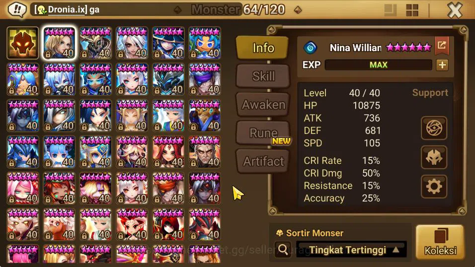 Summoners War: Sky Arena Accounts Mid-Game ASIA Lv 100|2 LD[Kiki,Wedjat]|69+ NB5(Laika,Nora,Amber,Etc)+157 6* Monster|Many 4