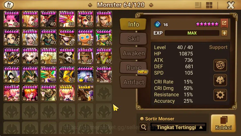 Summoners War: Sky Arena Accounts Mid-Game ASIA Lv 100|2 LD[Kiki,Wedjat]|69+ NB5(Laika,Nora,Amber,Etc)+157 6* Monster|Many 5