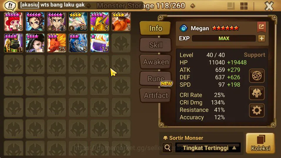 Summoners War: Sky Arena Accounts Mid-Game ASIA Lv 100|2 LD[Kiki,Wedjat]|69+ NB5(Laika,Nora,Amber,Etc)+157 6* Monster|Many 9