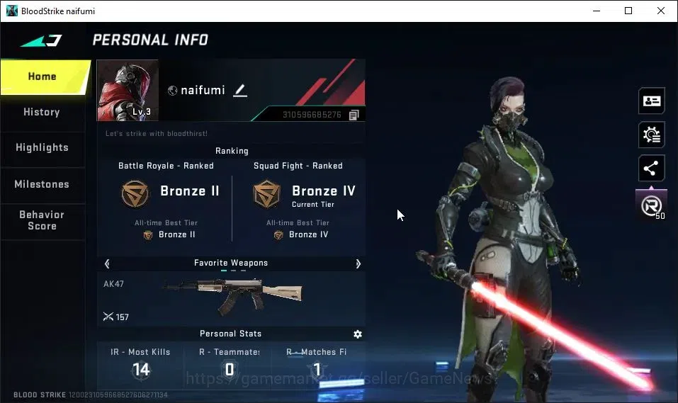 Blood Strike Accounts ASIA|Fresh Starter|Melee ULTRA Lightblade-Dark For image 2