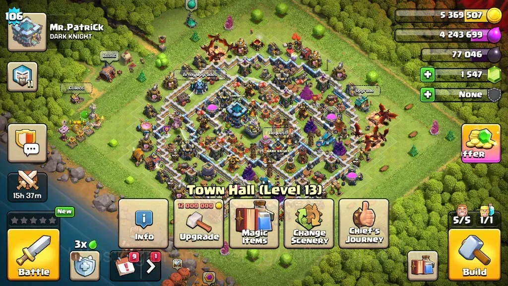 Clash of Clans Accounts High-End LV 106|TH 13-BH 7|HH 7|Limited Skin|BK 40,AQ 51,GW 22,MP 23,RC 19|BM 6|1,5K Gems|Free CN 1